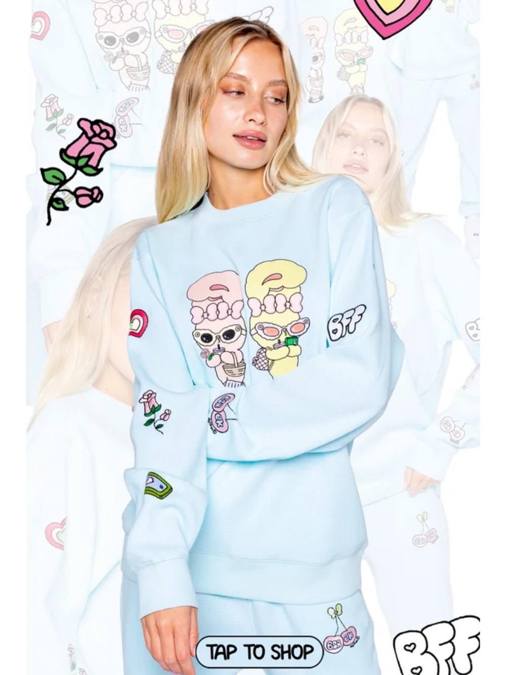 Light Blue Graphic BFF Crewneck Sweatshirt